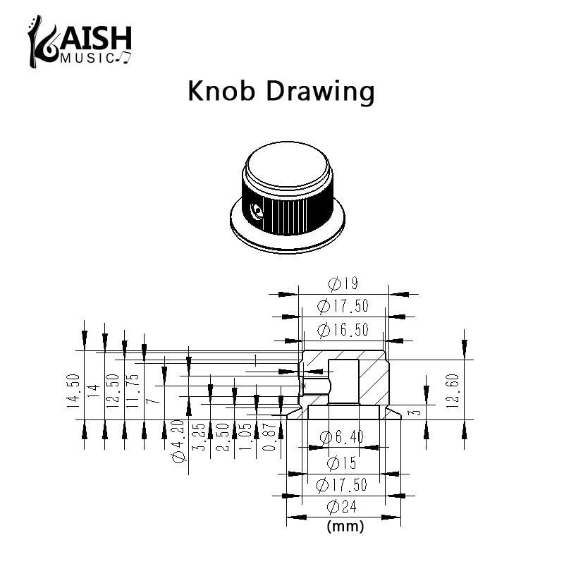 KAISH 2pcs Aluminium Potentiometer Knobs 1/4 '' Universal Top Hat Knobs Bell Control Knob with Set Screw for Guitar/Bass/AMPS/Pr